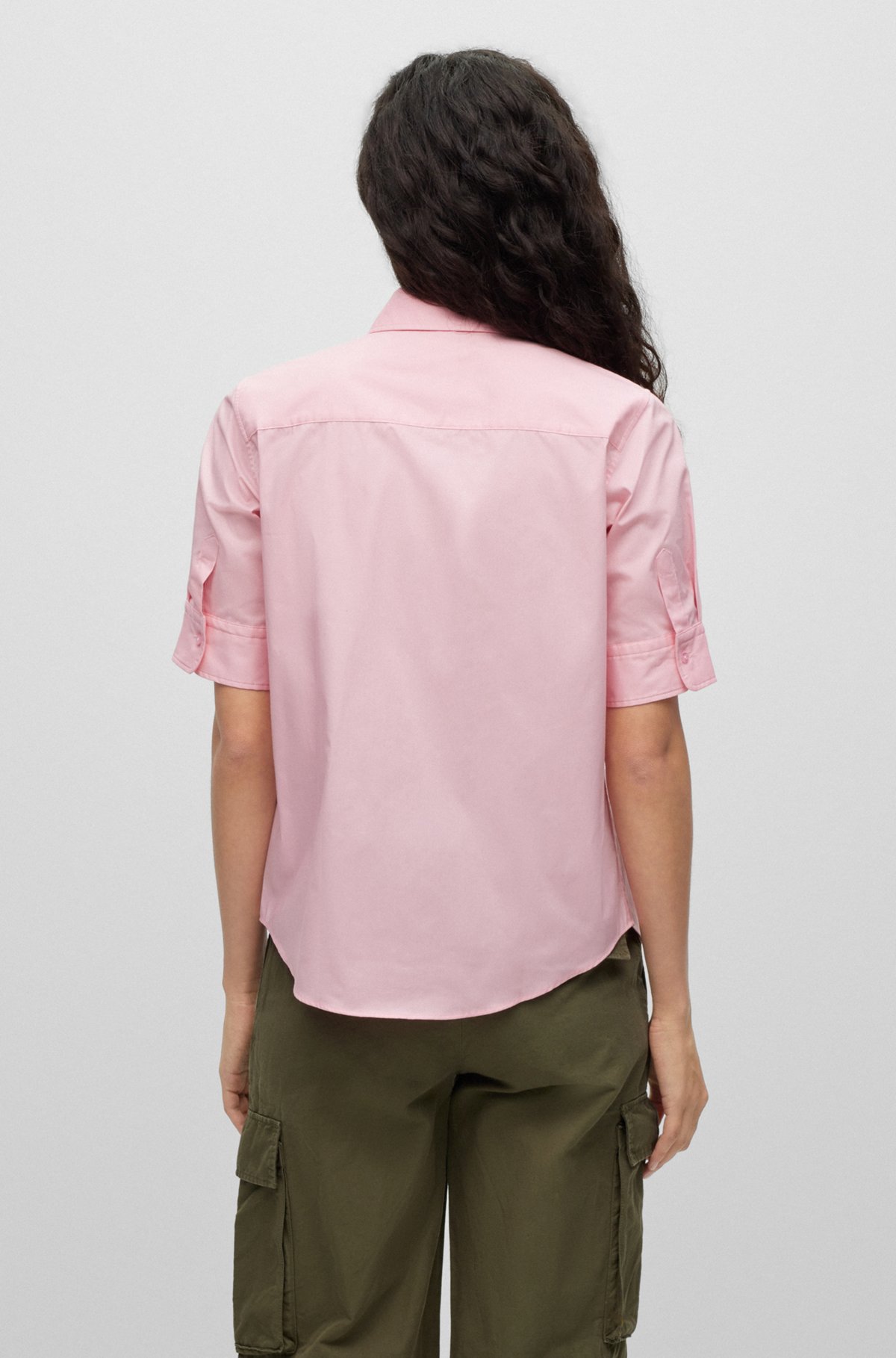 Regular-Fit Bluse aus Stretch-Baumwolle mit Stack-Logo, Hellrosa