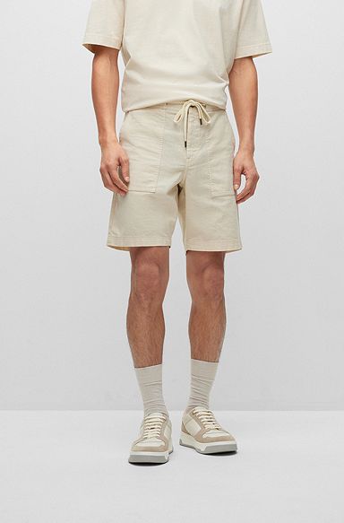 Regular-fit shorts in linen and cotton, Light Beige