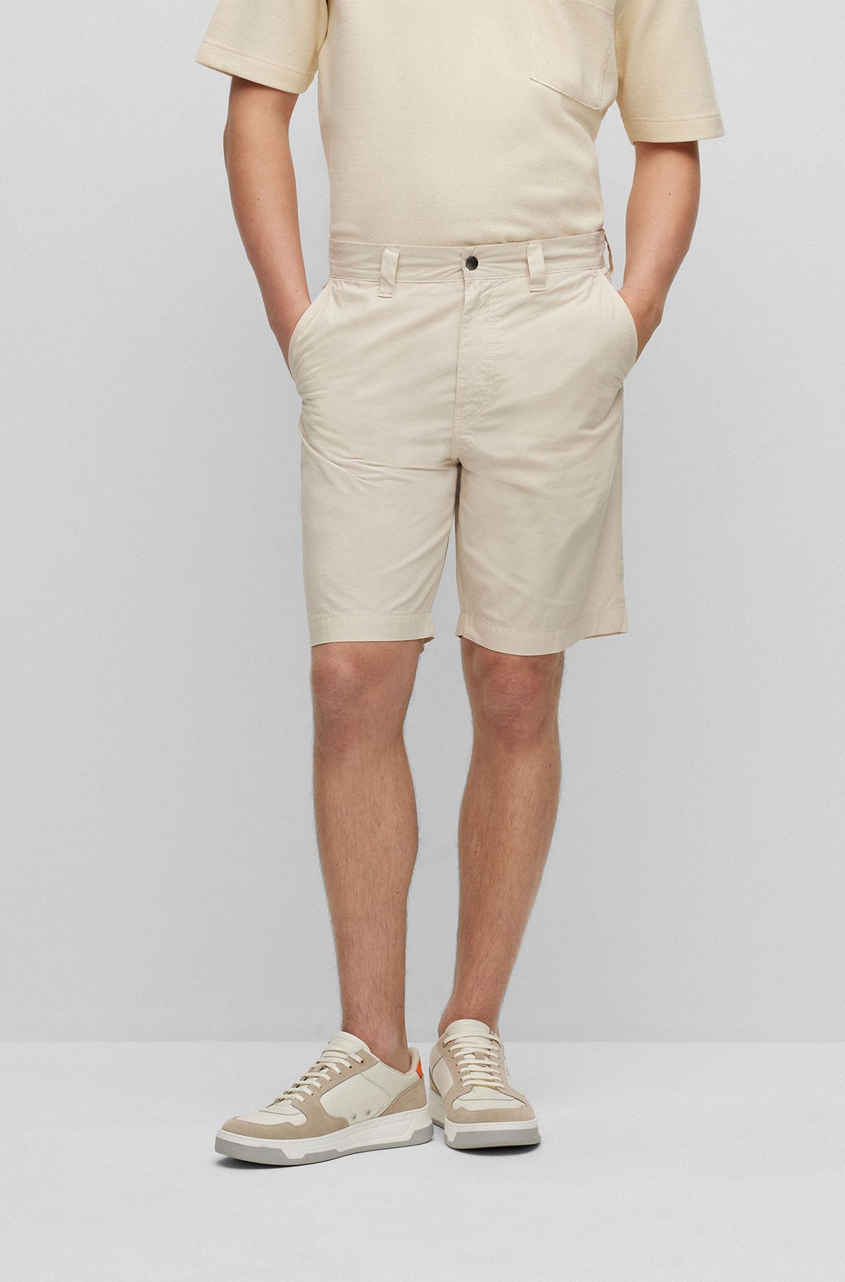 Relaxed-fit shorts in crisp cotton poplin, Light Beige