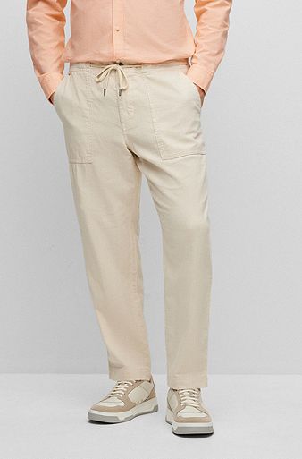 Regular-fit trousers in linen and cotton, Light Beige