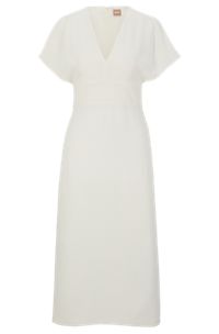 Slim-fit dress with zip closure and V neckline, White