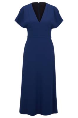 Hugo Boss Slim-fit Long-length Dress With V Neckline In Dark Blue