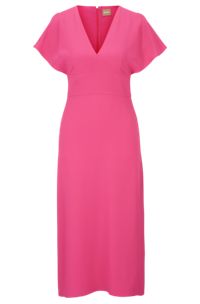 Slim-fit dress with zip closure and V neckline, Pink