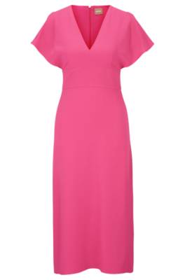 Hugo Boss Slim-fit Long-length Dress With V Neckline In Pink