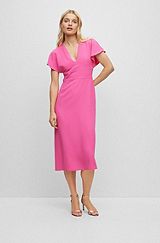 Slim-fit dress with zip closure and V neckline, Pink