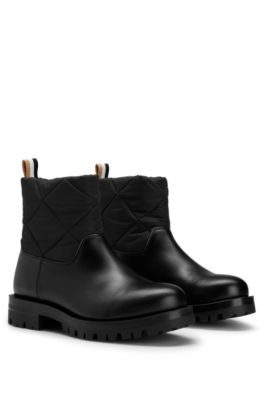 BOSS Leather boots with quilted panel