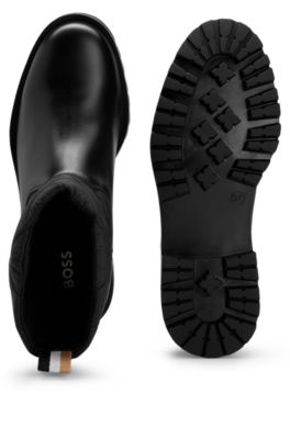 BOSS Leather boots with quilted panel