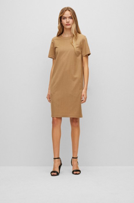 Relaxed-fit T-shirt dress in stretch-wool flannel, Beige