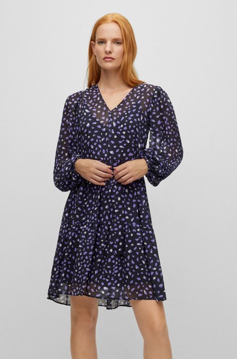 Long-sleeved regular-fit dress in printed fabric, Patterned