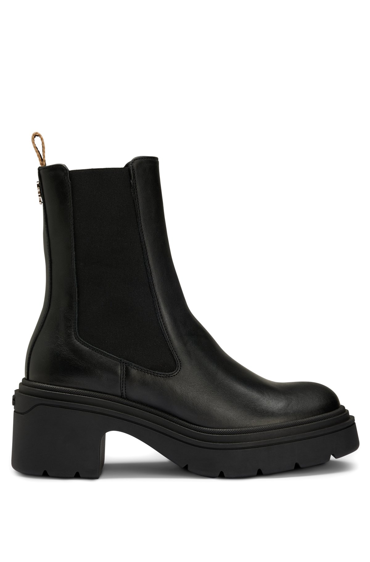 Block-heel leather Chelsea boots with logo trim, Black