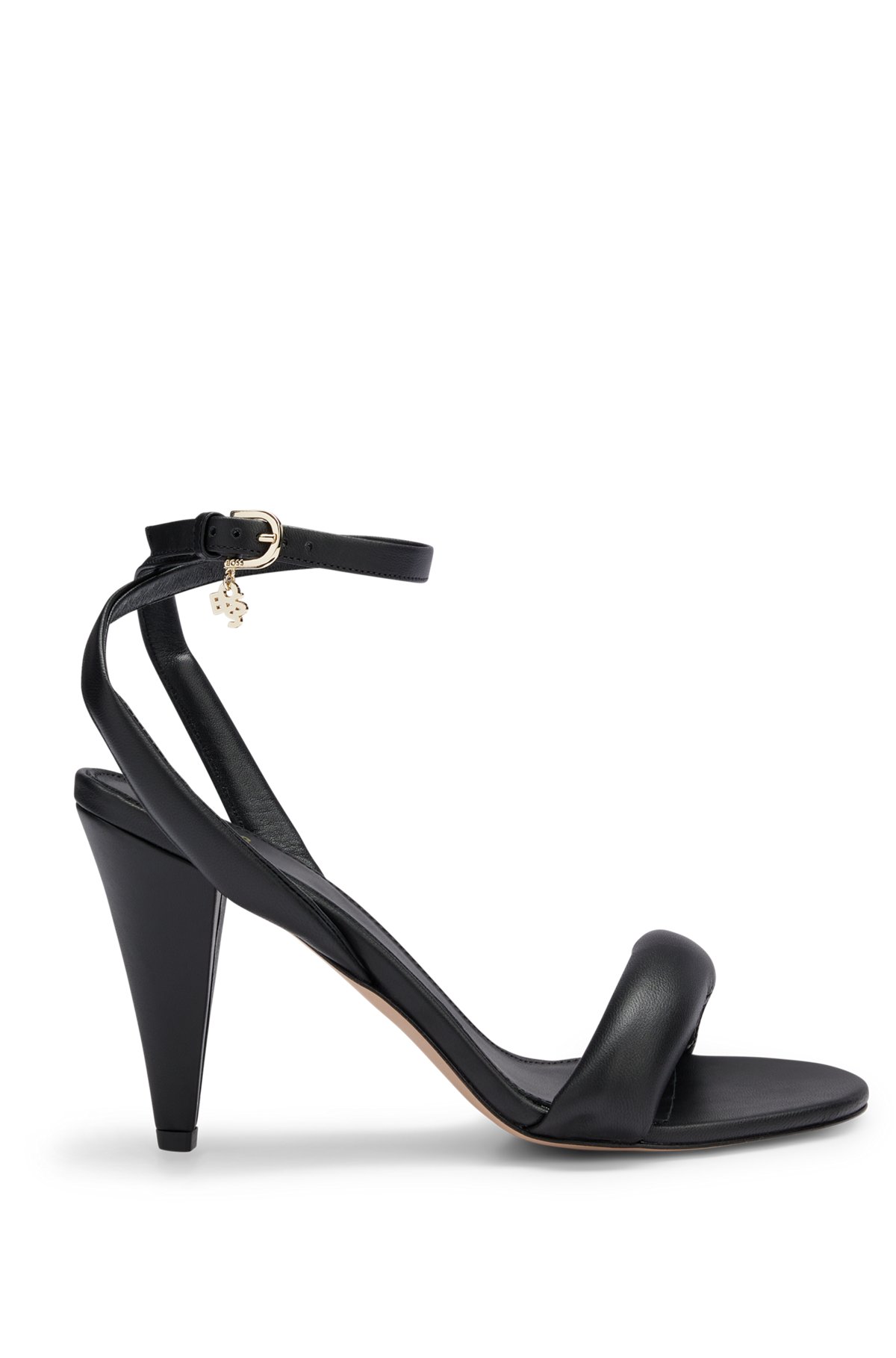 Nappa-leather sandals with logo charm, Black