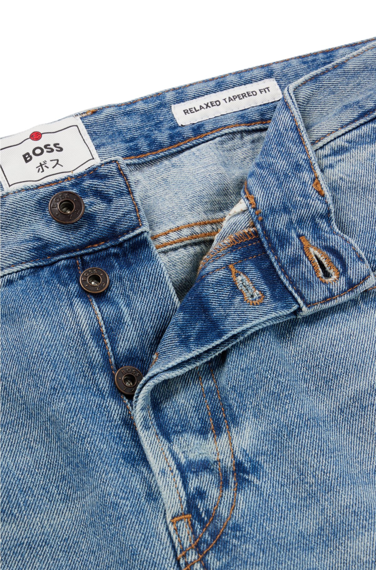 BOSS - Relaxed-fit jeans in blue selvedge denim