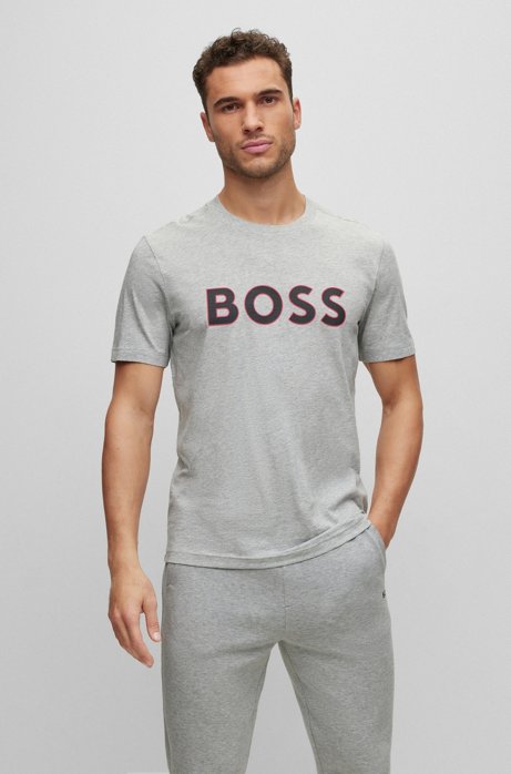 Hugo Boss Crew-neck T-shirt In Cotton Jersey With Logo Print In Light Grey