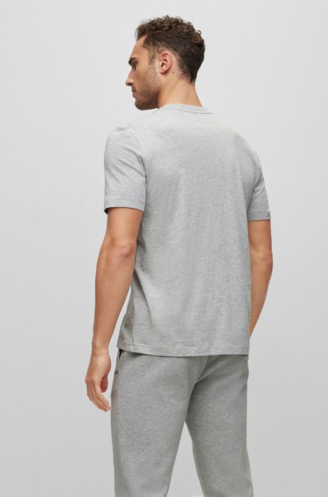 Shop Hugo Boss Crew-neck T-shirt In Cotton Jersey With Logo Print In Light Grey