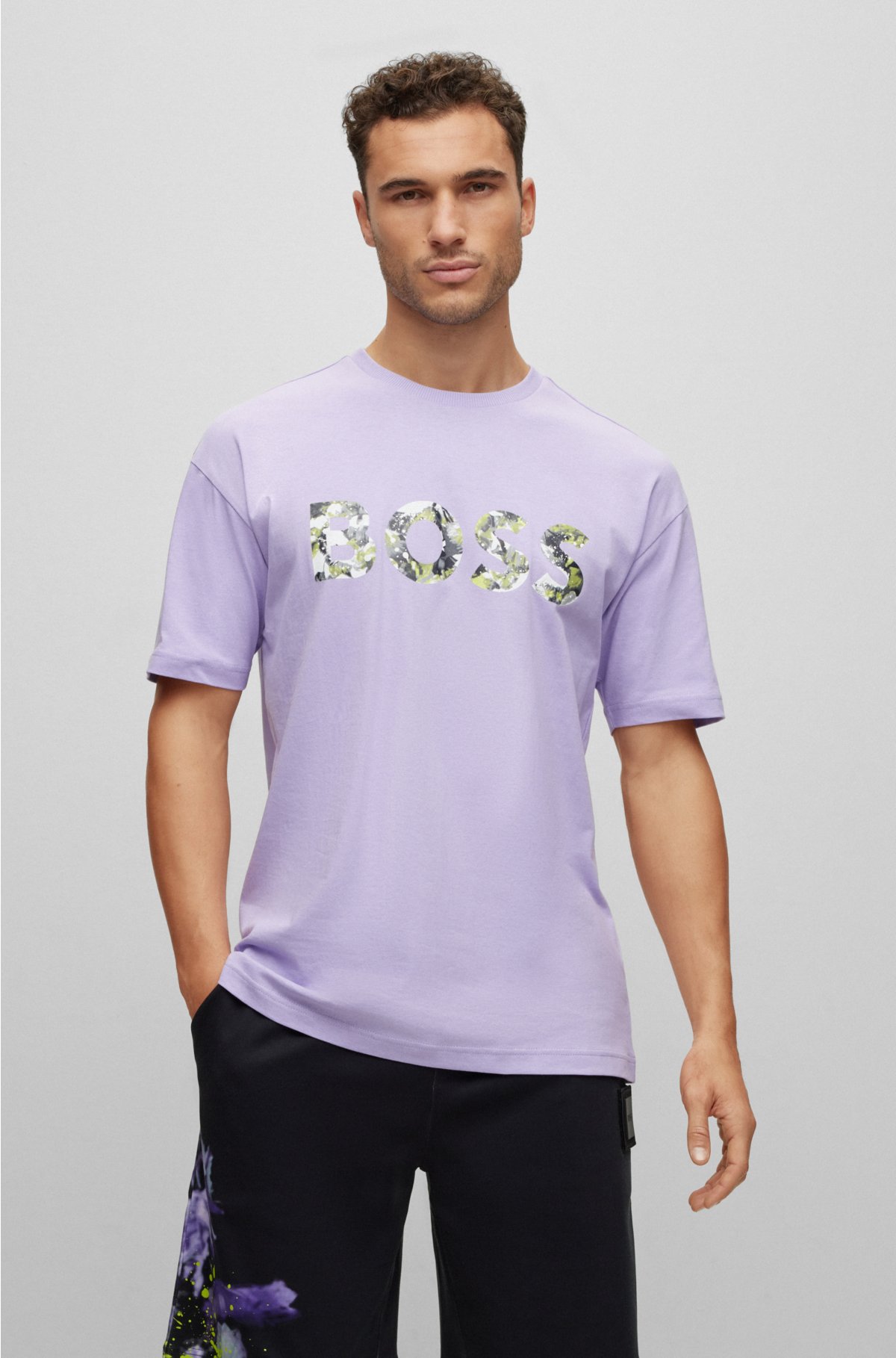Aan Overwinnen geld BOSS - T-shirt van katoenen jersey met gebloemde logoprint