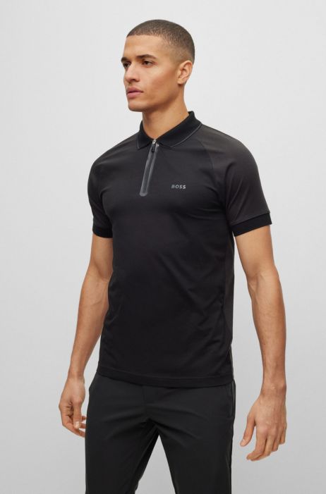 BOSS - Zip-neck slim-fit polo shirt cotton