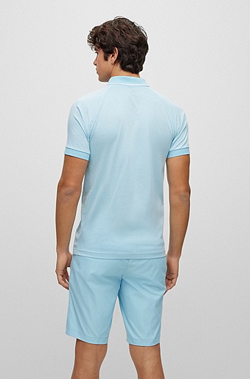 BOSS 博斯拉链衣领弹力棉质修身 Polo 衫,  451_Light/Pastel Blue