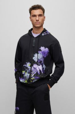 BOSS - Interlock-cotton zip-up hoodie with floral print