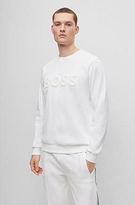 BOSS - Cotton-blend relaxed-fit sweatshirt with embossed logo