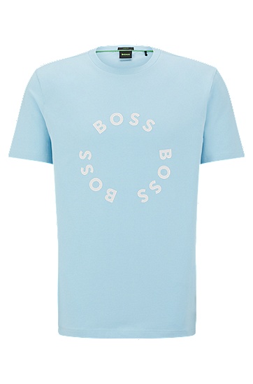 BOSS 博斯徽标印花弹力棉质 T 恤,  451_Light/Pastel Blue
