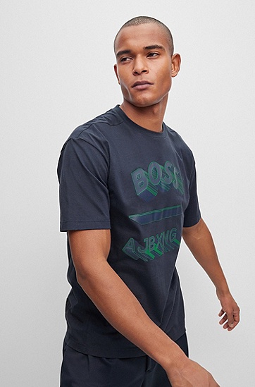BOSS 博斯胶囊细节宽松棉质平纹单面针织布 T 恤,  402_Dark Blue