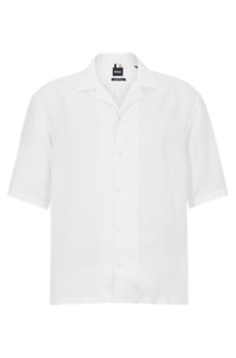 Hugo Boss Regular-fit Short-sleeved Shirt With Camp Collar In White