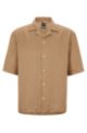 Regular-fit short-sleeved shirt with camp collar, Beige