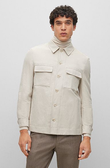 Relaxed-fit jacket in cotton and linen, White