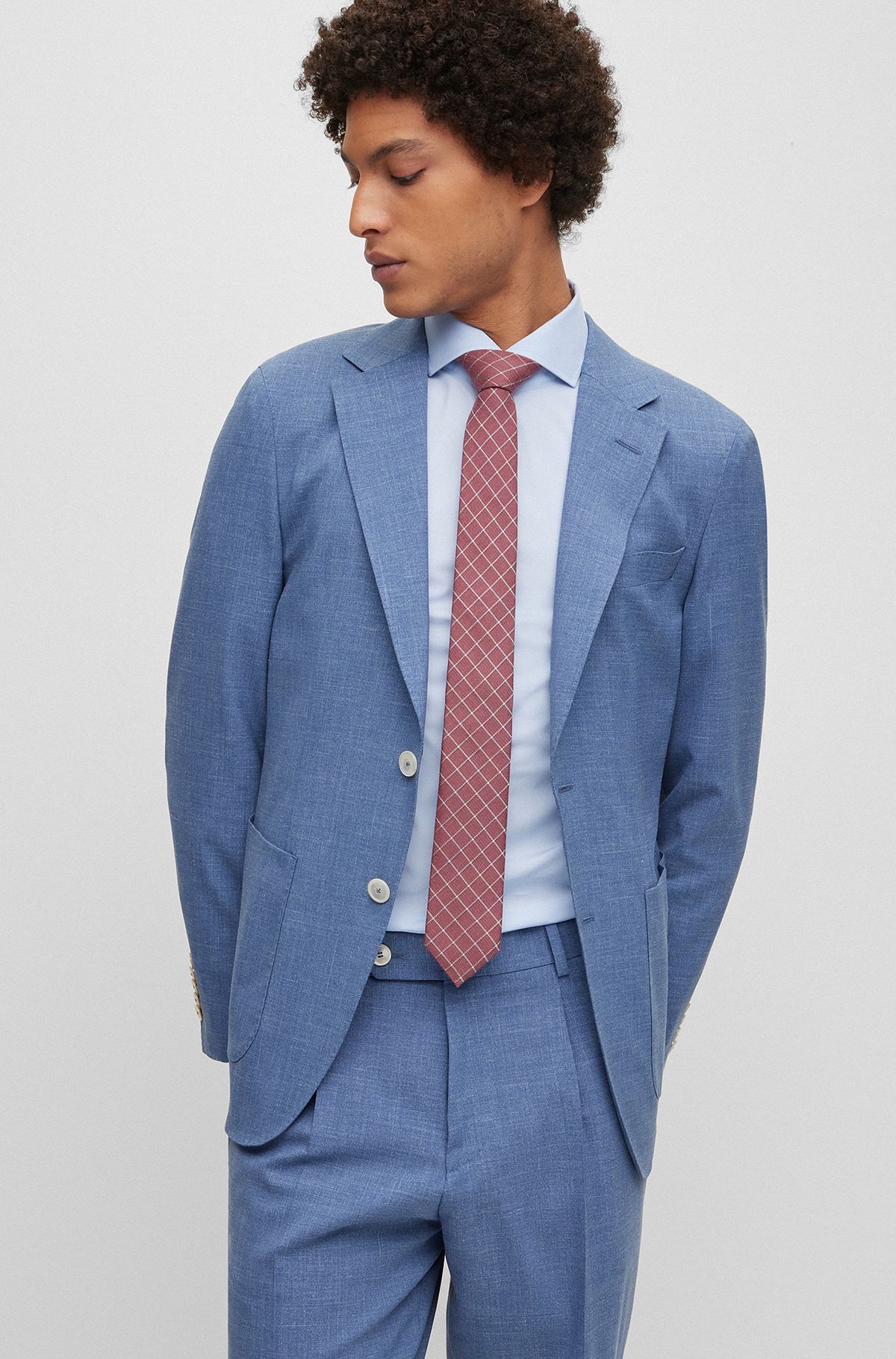 Slim-fit jacket in a micro-patterned wool blend, Blue