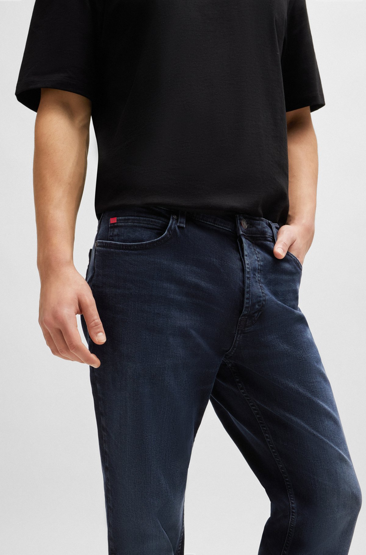 Tapered-fit jeans in blue-black denim, Dark Blue