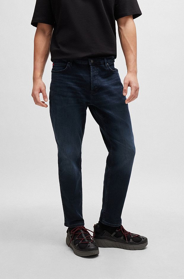 Tapered-fit jeans van blauw-zwart denim, Donkerblauw