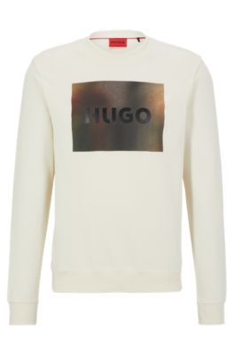 Hugo Cotton-terry Regular-fit Sweatshirt With Box-print Logo In White