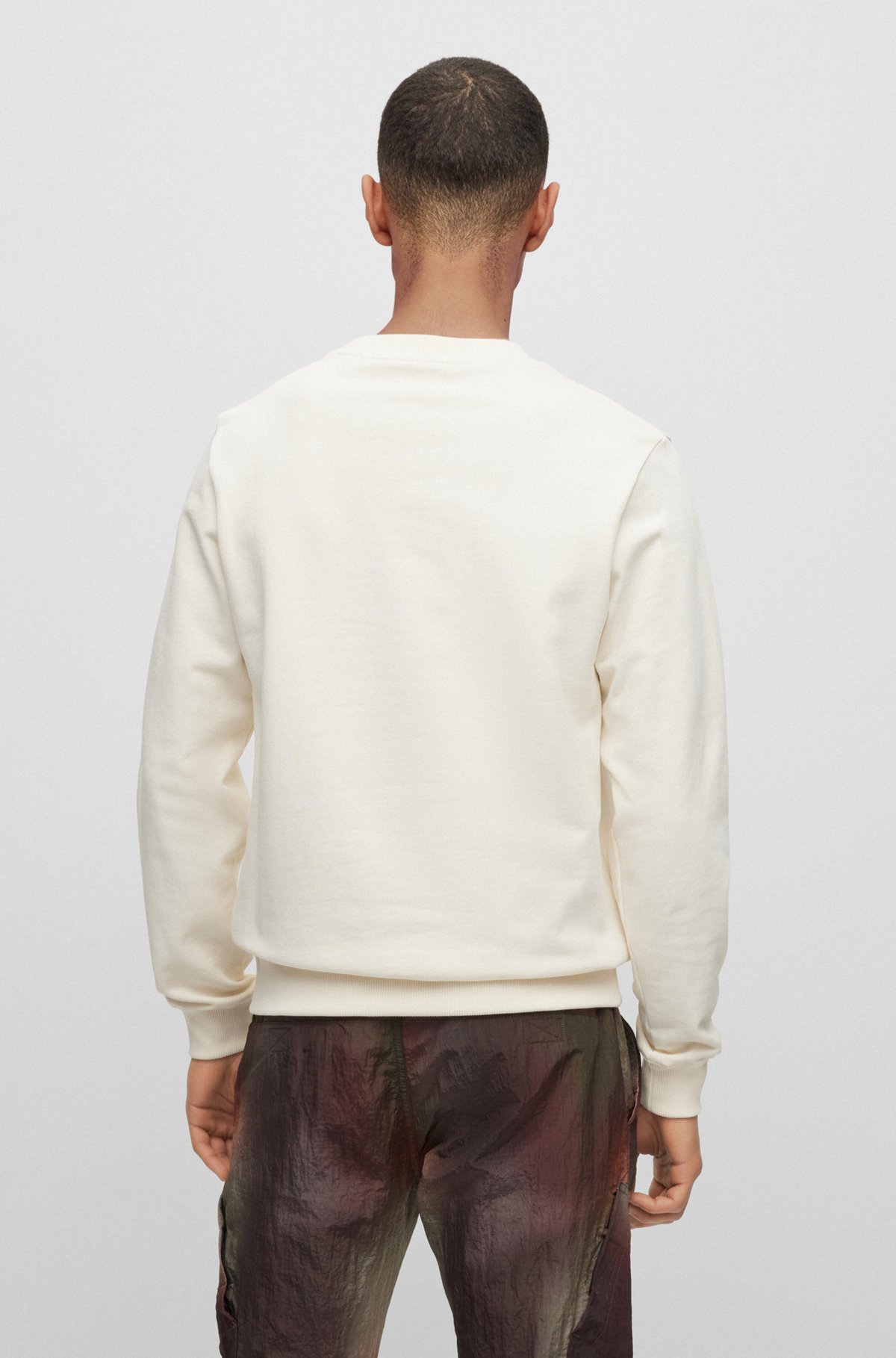 Cotton-terry regular-fit sweatshirt with box-print logo, White