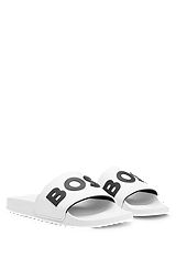 Italian-made slides with raised contrast logo, White