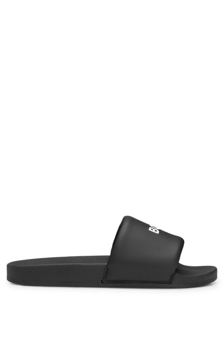 Italian-made slides with embroidered logo, Black