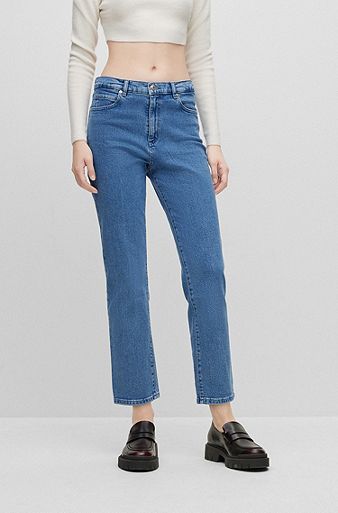 Regular fit jeans i denim med stræk og høj talje, Blå