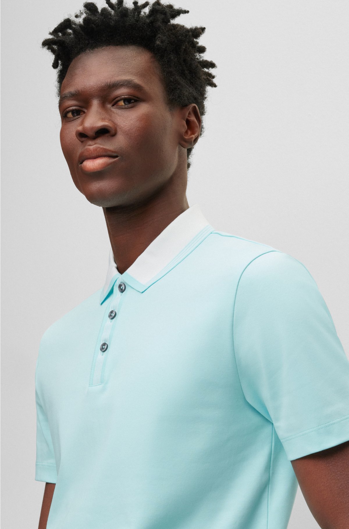 BOSS - Interlock-cotton polo shirt with striped details