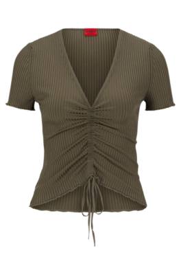 Hugo Boss Short-sleeved Ribbed Sweater With Gathered Front