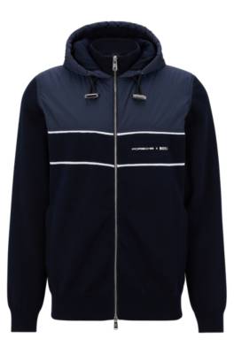 Hugo Boss Porsche X Boss Hybrid Hooded Jacket With Striped Trims In ...