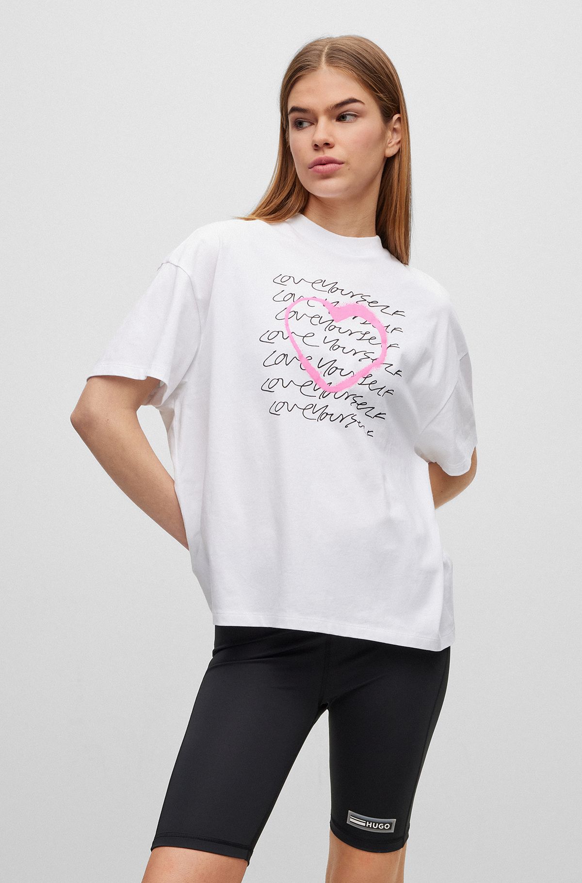 Cotton-jersey T-shirt with Valentine's Day artwork, White