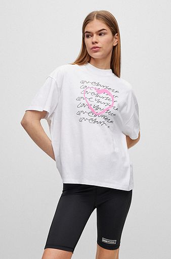 Cotton-jersey T-shirt with Valentine's Day artwork, White