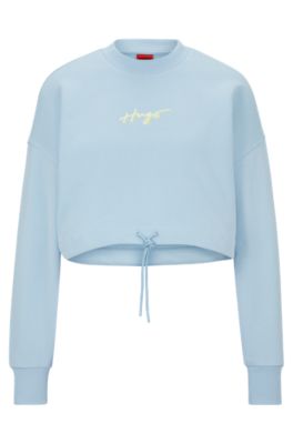 HUGO - クロップド コットンテリー ロゴスウェットシャツ ドローコードヘム
