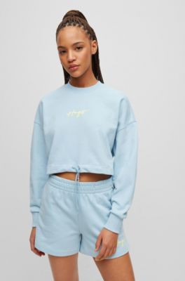 HUGO - クロップド コットンテリー ロゴスウェットシャツ ドローコードヘム