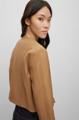 BOSS Collarless regularfit jacket in lamb leather