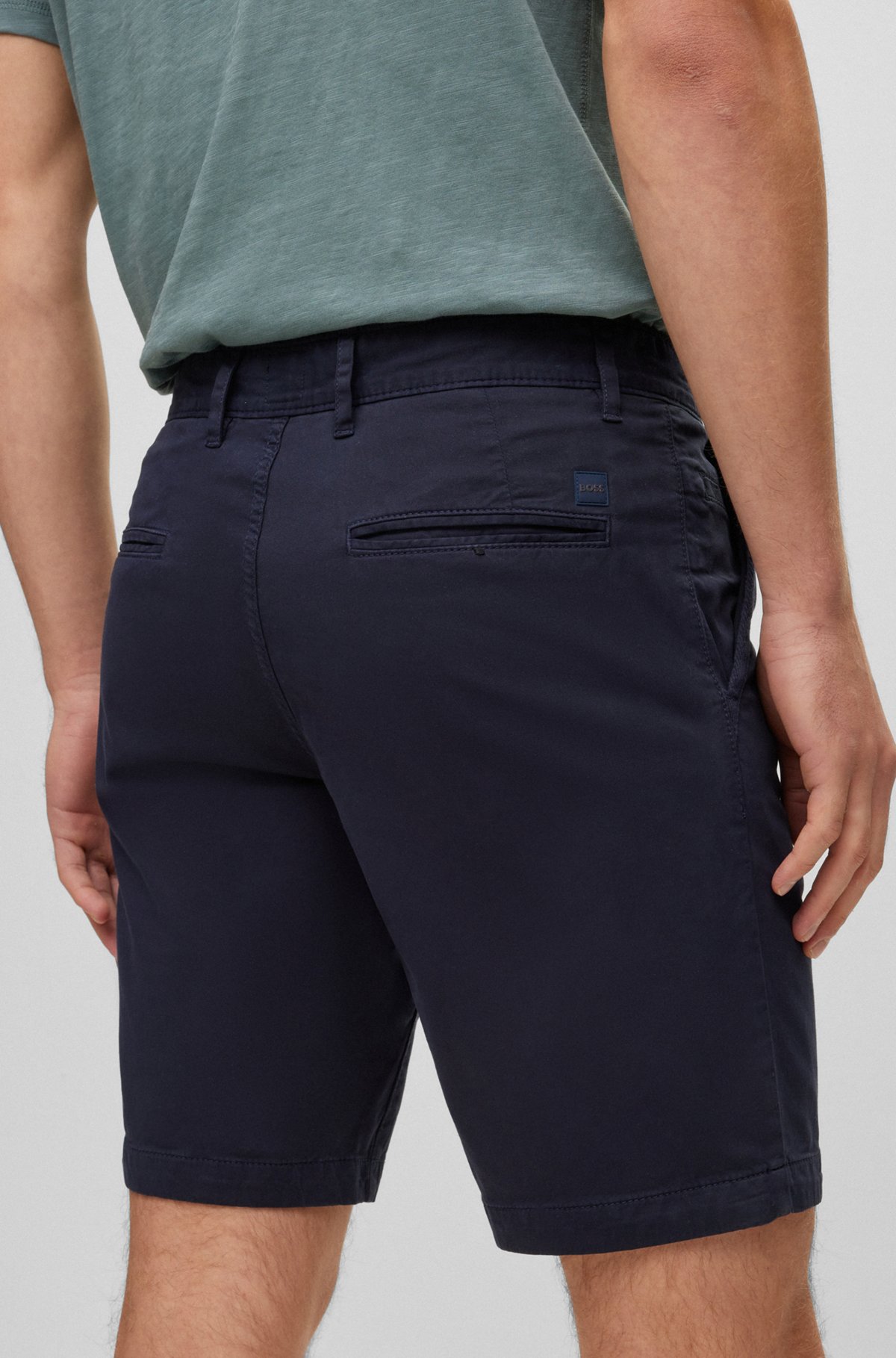 Shorts slim fit de tiro medio en algodón elástico, Azul oscuro