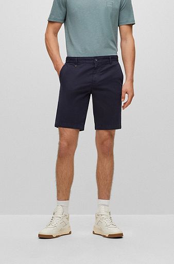 Slim-fit regular-rise shorts in stretch cotton, Dark Blue