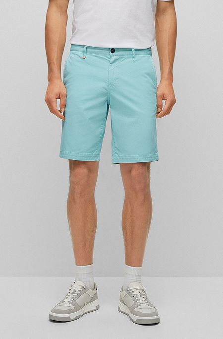 Slim-fit regular-rise shorts in stretch cotton, Light Blue
