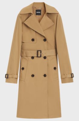Double-breasted trench coat with buckled belt, Beige