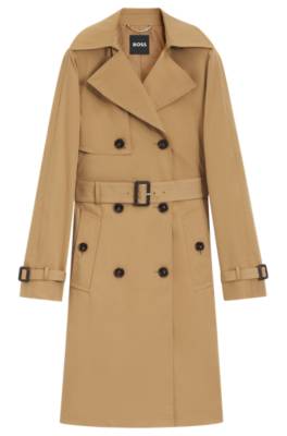 Double breasted trench coat with buckled belt