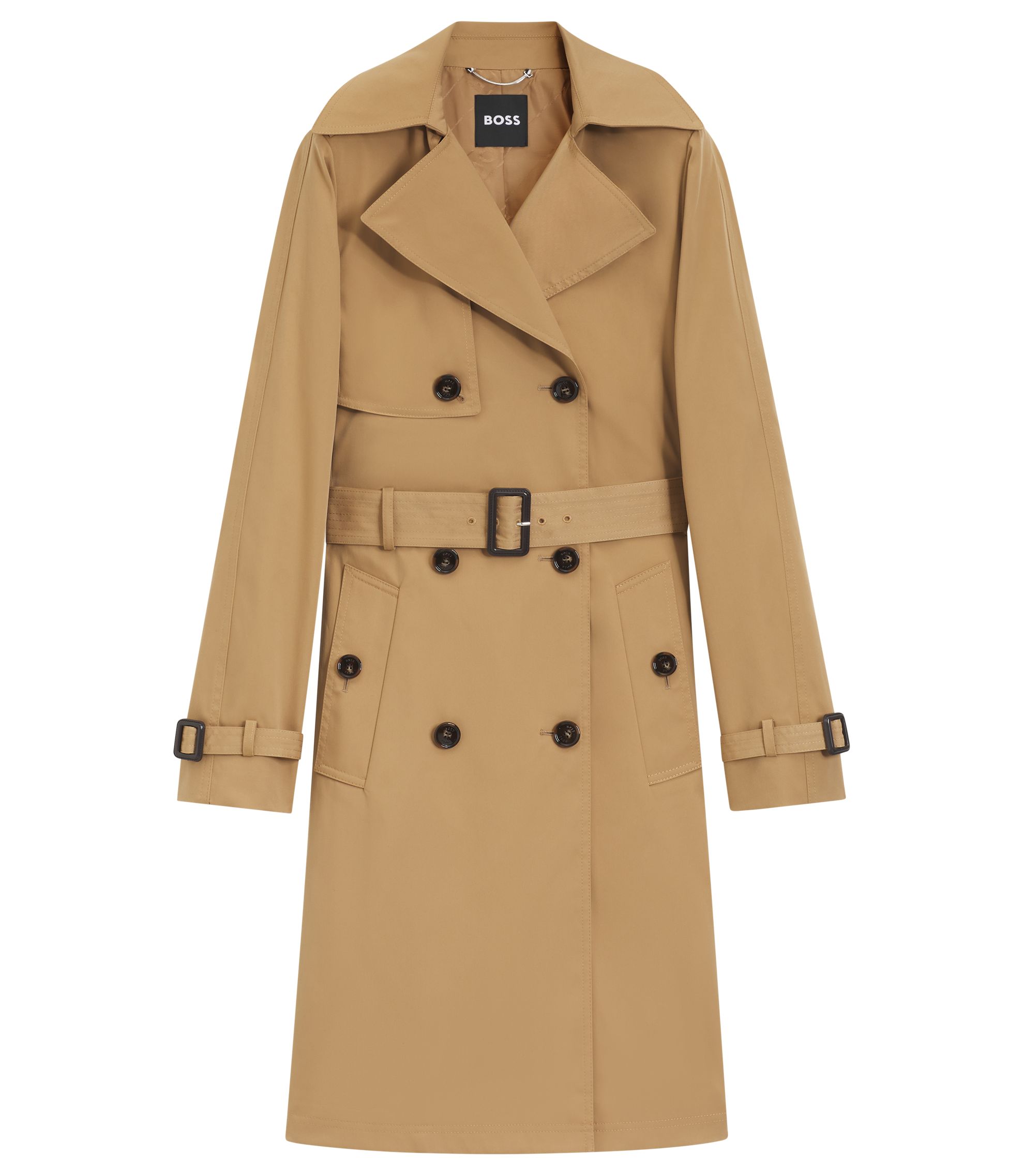 BOSS Double-breasted trench coat with buckled belt Beige